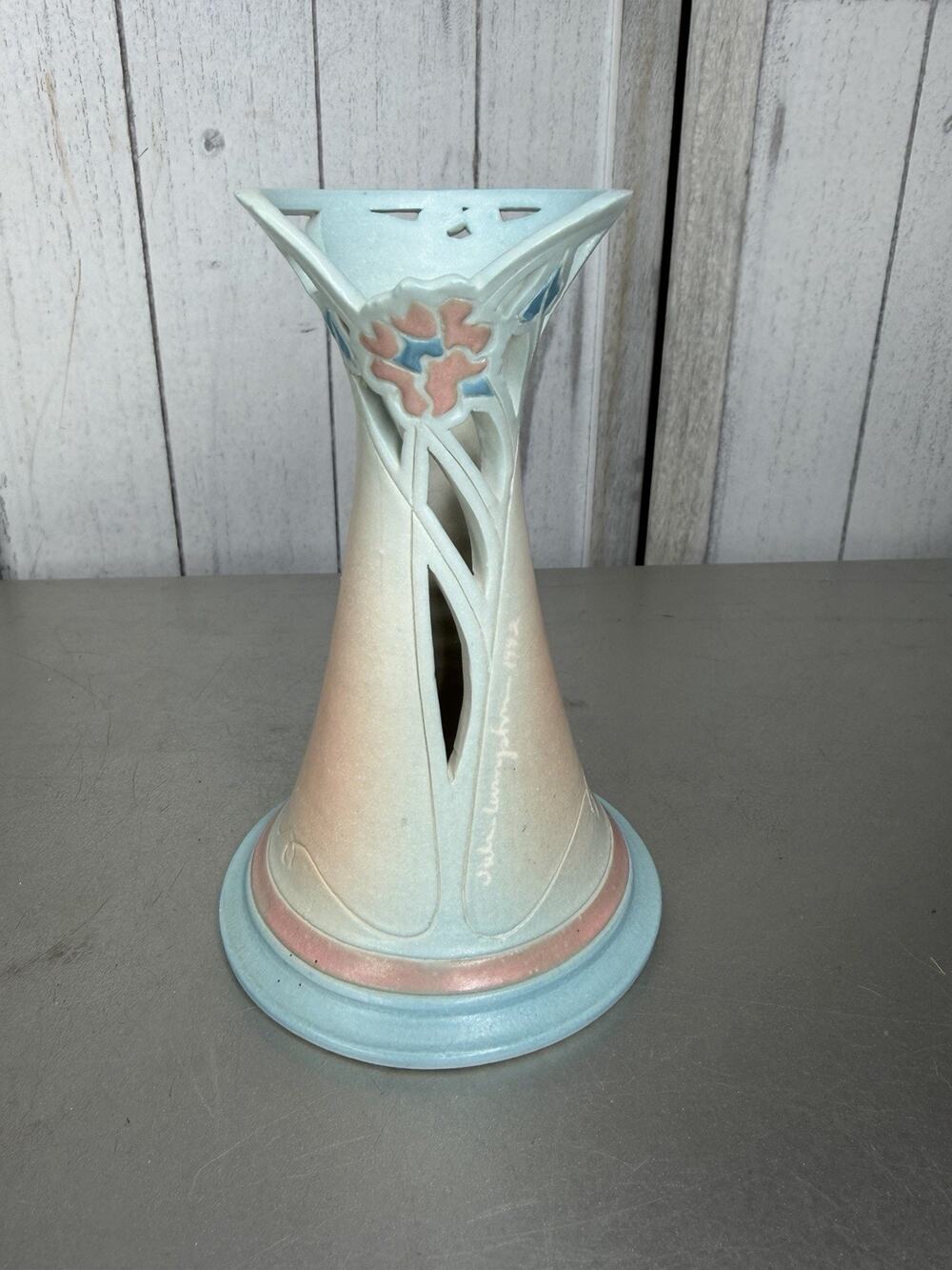 VTG Julia Munn Ceramic Studio Pierced Reticulated Vase Livingston Signed
